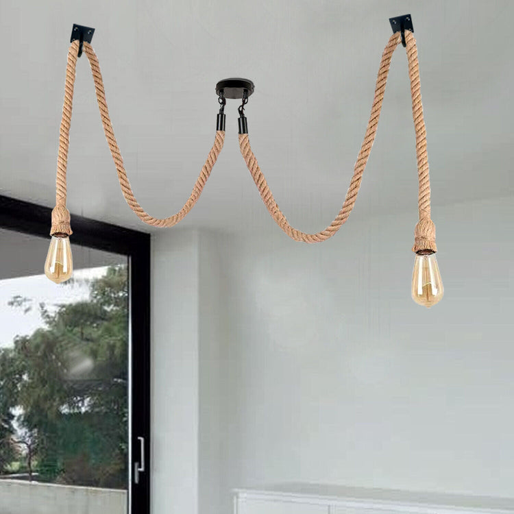 2 head industrial spider chandelier with hemp rope and black metal pendant lighting for vintage interiors