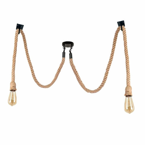 2 head industrial spider chandelier with hemp rope and black metal pendant lighting for vintage interiors