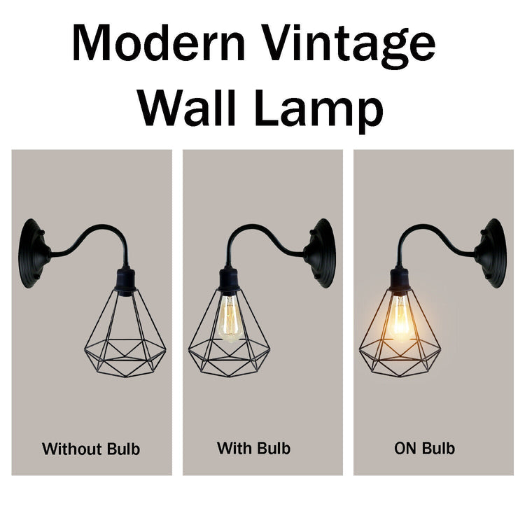 Black Industrial Wall Light with Vintage Metal Lampshade