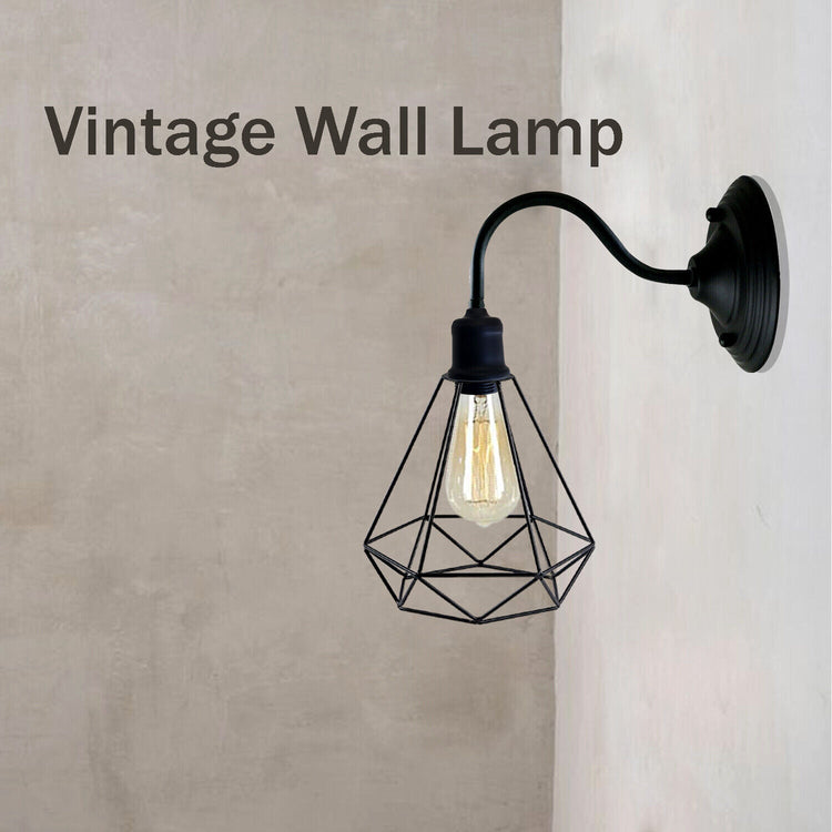 Black Industrial Wall Light with Vintage Metal Lampshade
