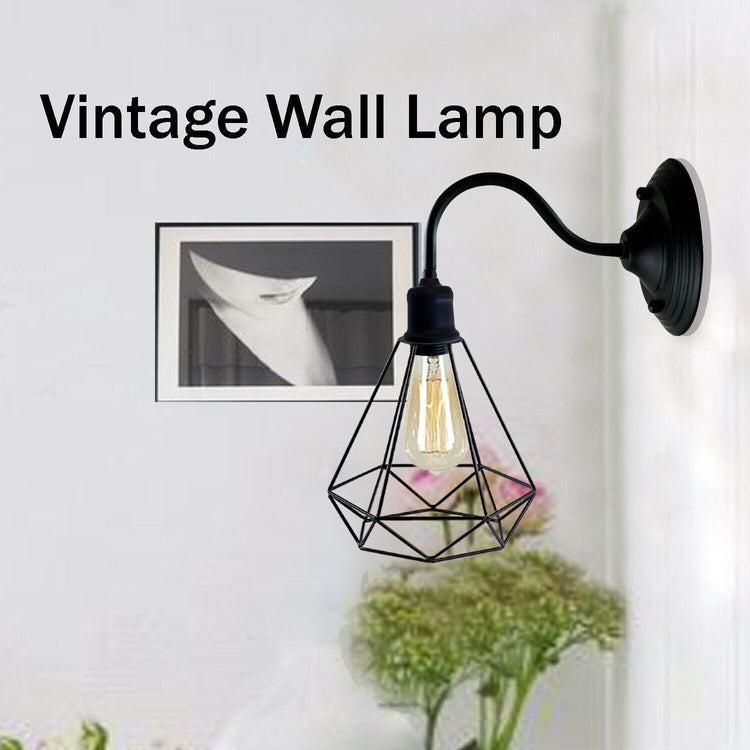 Black Industrial Wall Light with Vintage Metal Lampshade