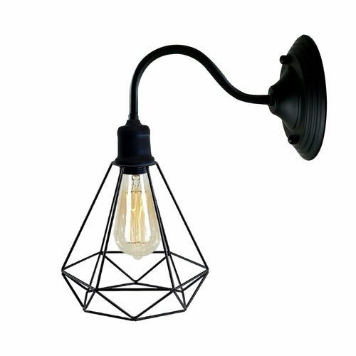 Black Industrial Wall Light with Vintage Metal Lampshade