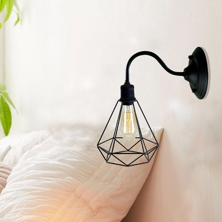 Black Industrial Wall Light with Vintage Metal Lampshade