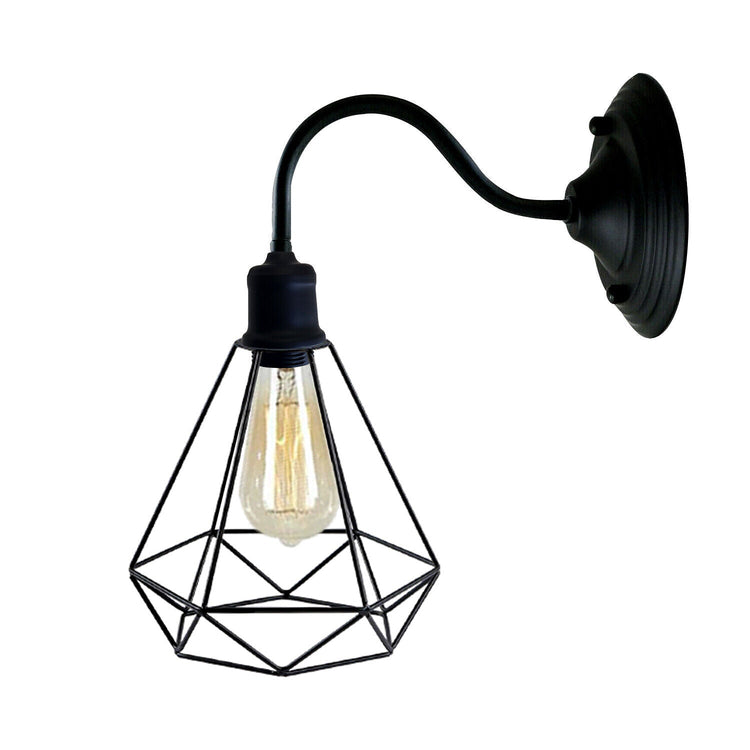 Black Industrial Wall Light with Vintage Metal Lampshade