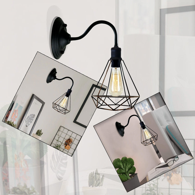 Black Industrial Wall Light with Vintage Metal Lampshade