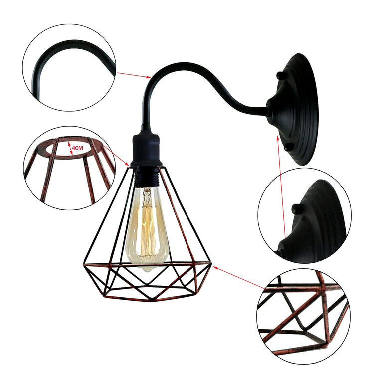 Black Industrial Wall Light with Vintage Metal Lampshade