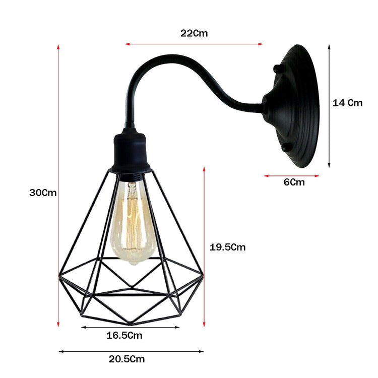 Black Industrial Wall Light with Vintage Metal Lampshade