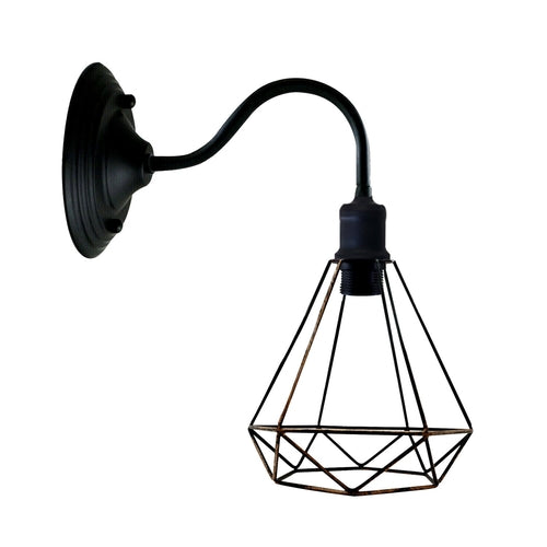Black Industrial Wall Light with Vintage Metal Lampshade