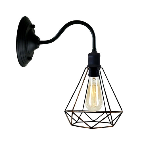 Black Industrial Wall Light with Vintage Metal Lampshade