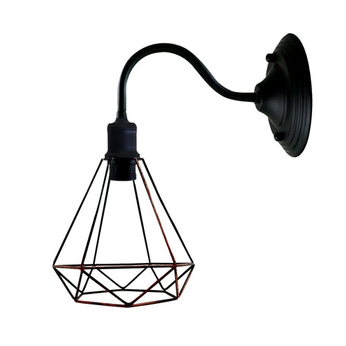 Black Industrial Wall Light with Vintage Metal Lampshade