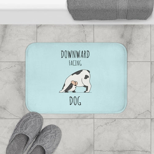 Yoga Bath Mat with Anti-Slip Backing and Downward Dog Design in 24x17 Microfiber