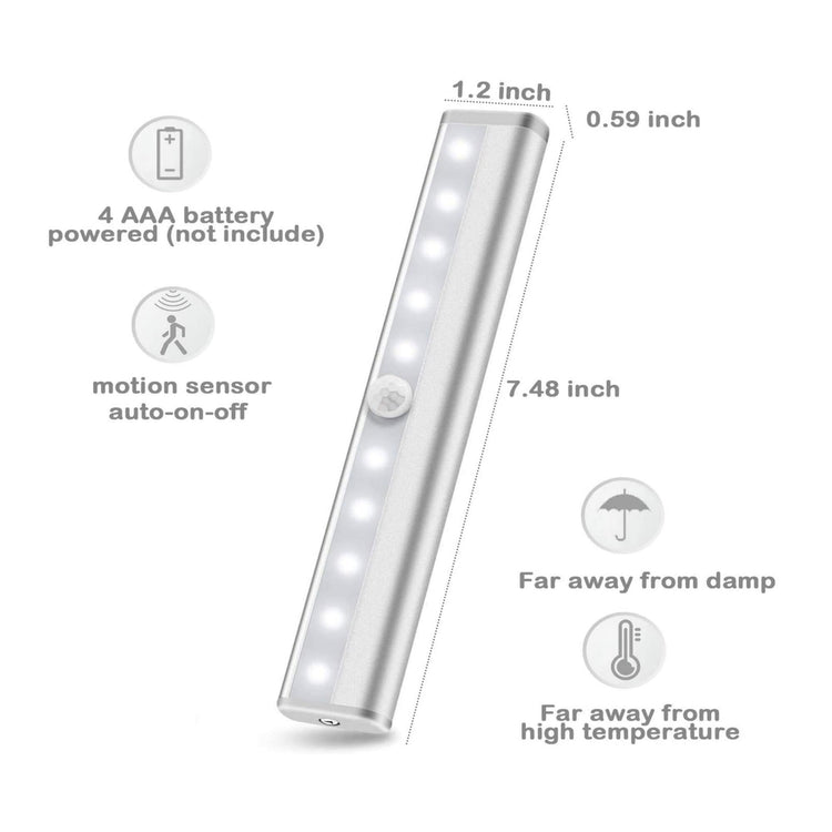 Stick-on motion sensor LED light bar with automatic detection, battery powered, 3 pack