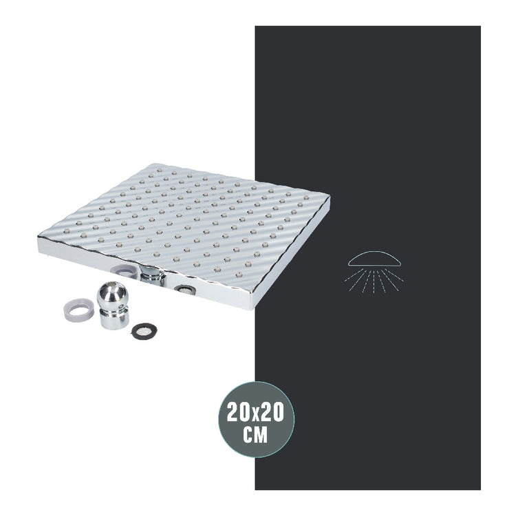 Fixed Shower Head with 20x20 cm ABS Square Design and Anti-Limescale Protection