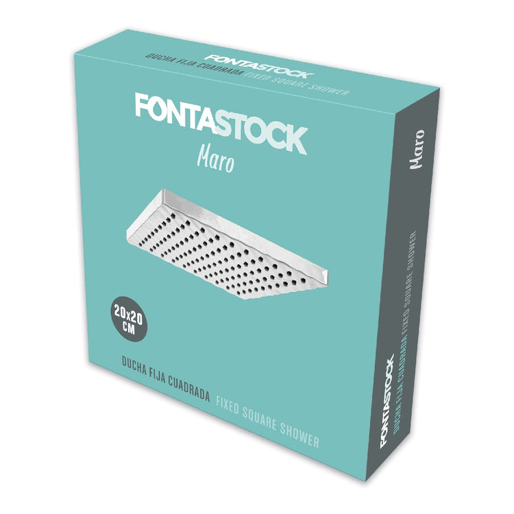 Fixed Shower Head with 20x20 cm ABS Square Design and Anti-Limescale Protection