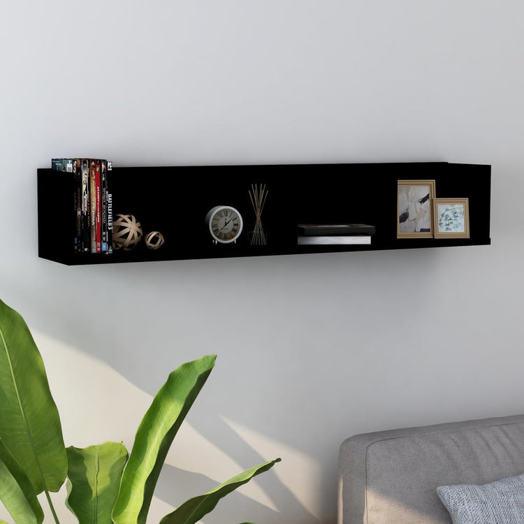 White chipboard CD wall shelf with four open compartments for media storage