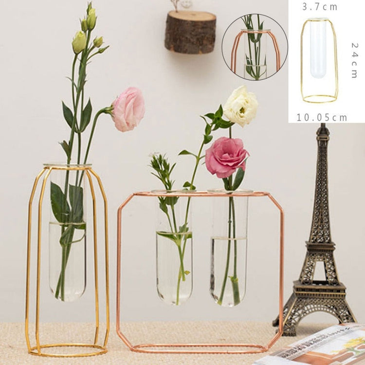 Nordic style flower vase made of iron and glass with a modern minimalist design
