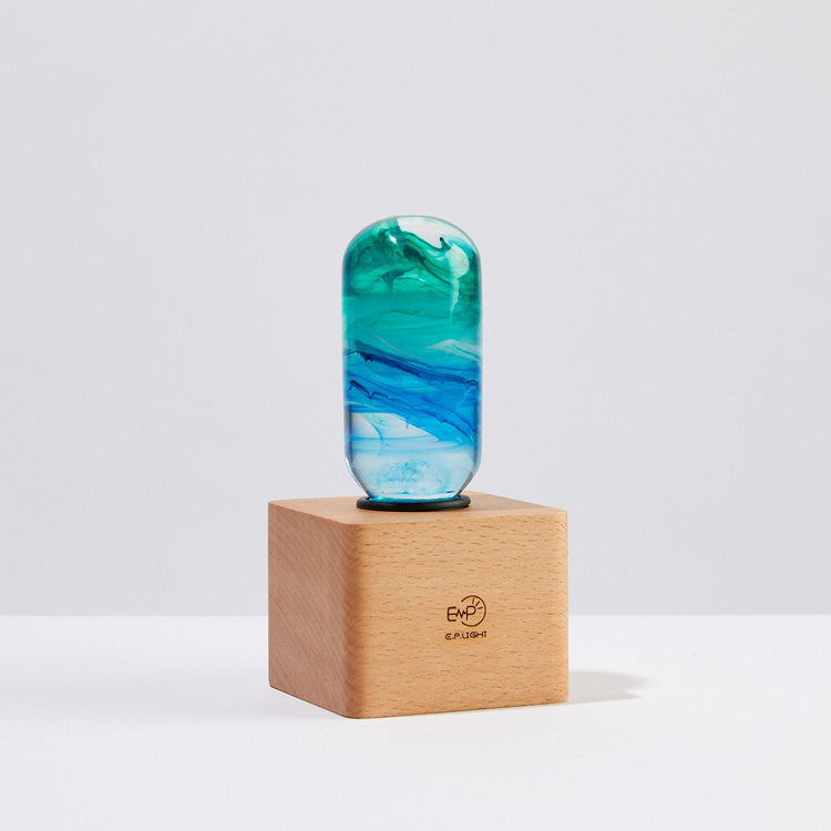 Prairie-style handmade resin LED table lamp with wooden base for home décor