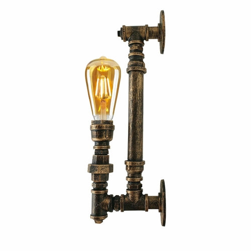 Brushed copper industrial wall lamp with steel pipe retro design, E27 light fixture for home or commercial decor