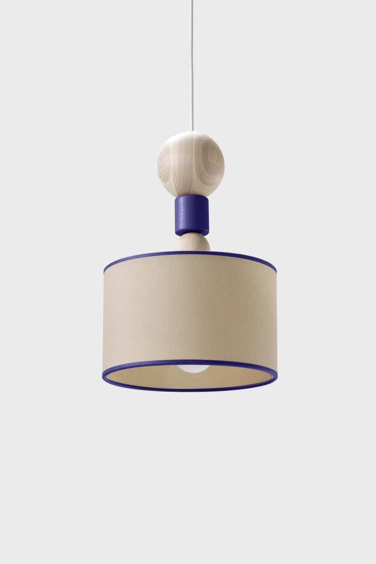 Pendant lamp made of wood and fabric with Italian design by Whynot in two sizes and four colors, perfect for modern and eco-friendly interiors