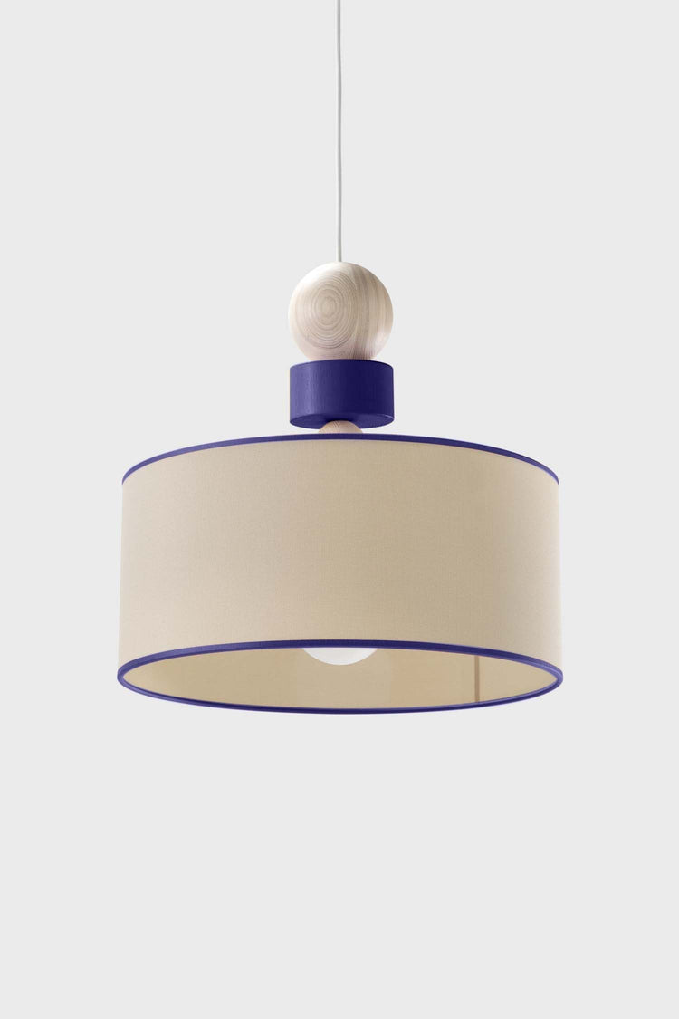 Pendant lamp made of wood and fabric with Italian design by Whynot in two sizes and four colors, perfect for modern and eco-friendly interiors