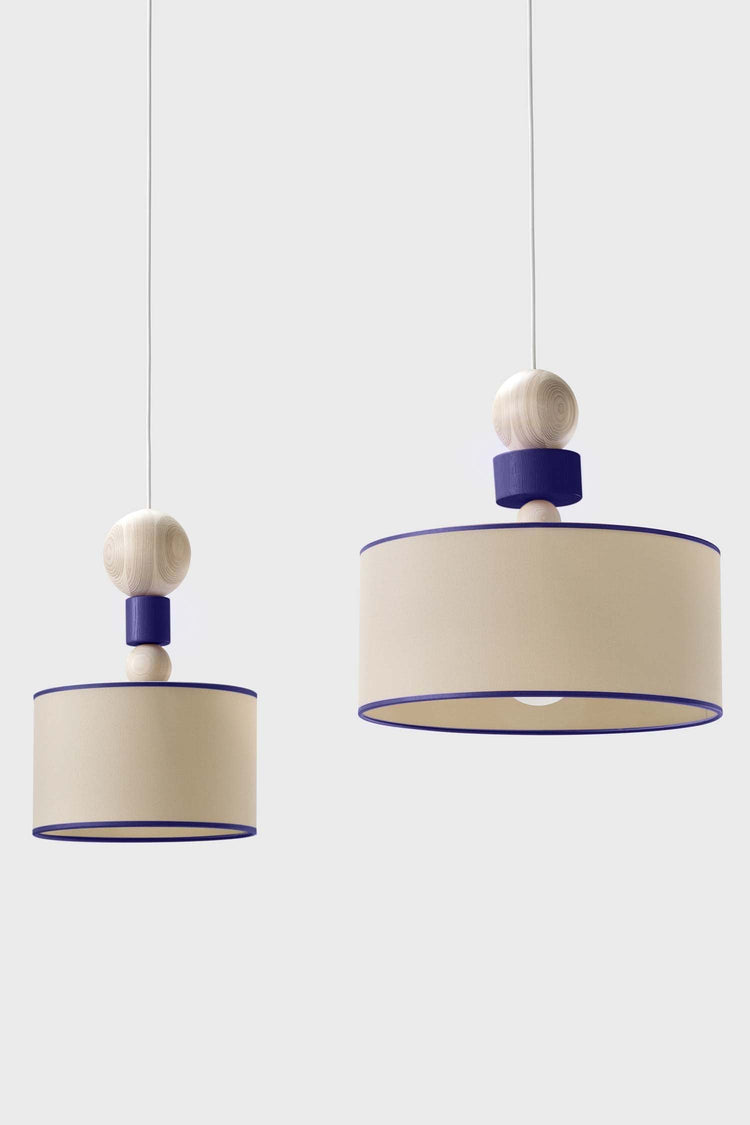 Pendant lamp made of wood and fabric with Italian design by Whynot in two sizes and four colors, perfect for modern and eco-friendly interiors