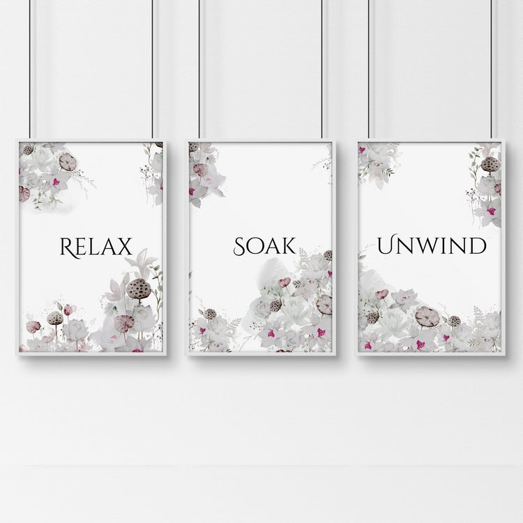 Rustic Country Bathroom Wall Decor Set of 3 Botanical Prints for Farmhouse Style