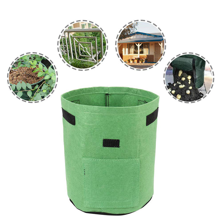 7-gallon potato grow bag with harvest window and side handles, made from breathable non-woven fabric