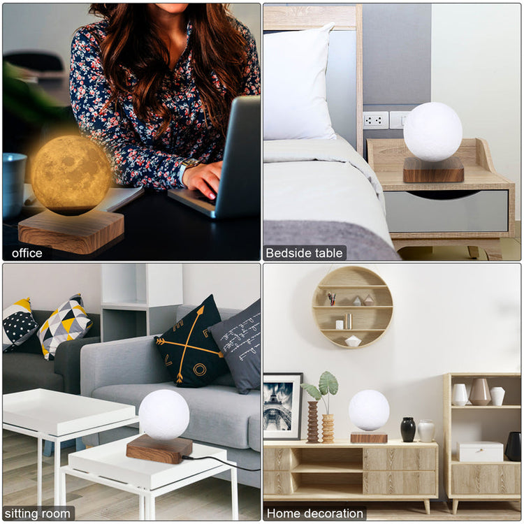 Floating moon lamp with 3D magnetic levitation and wireless LED light for home decor or gifting