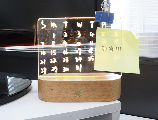 Wood table lamp with message board and USB power – night light for girls&
