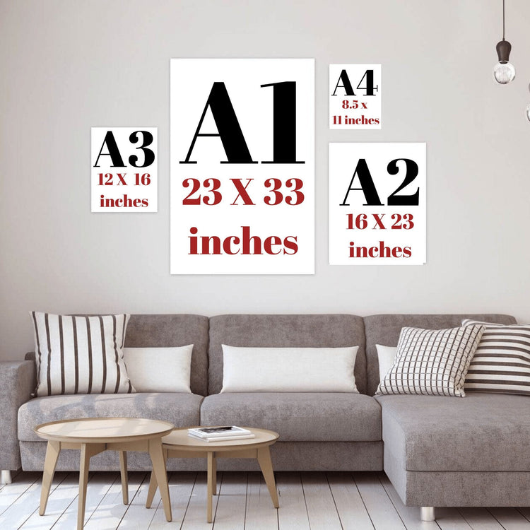 Unframed designer wall art print on semi-gloss paper in A1 to A4 sizes