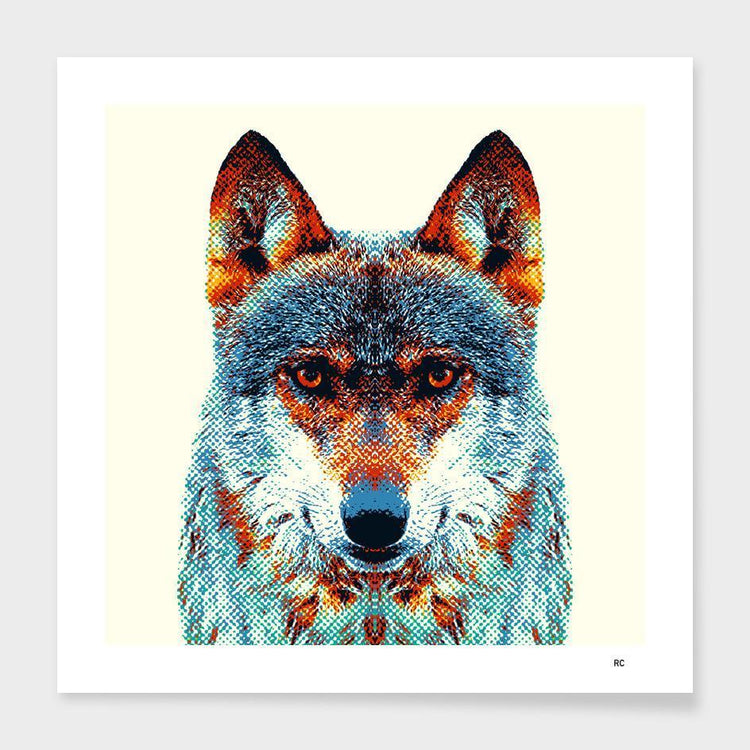 Colorful wolf wall art in solid wood frame with shatterproof acrylic – modern animal decor piece