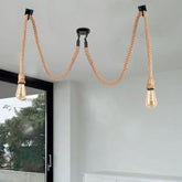 2 head industrial spider chandelier with hemp rope and black metal pendant lighting for vintage interiors