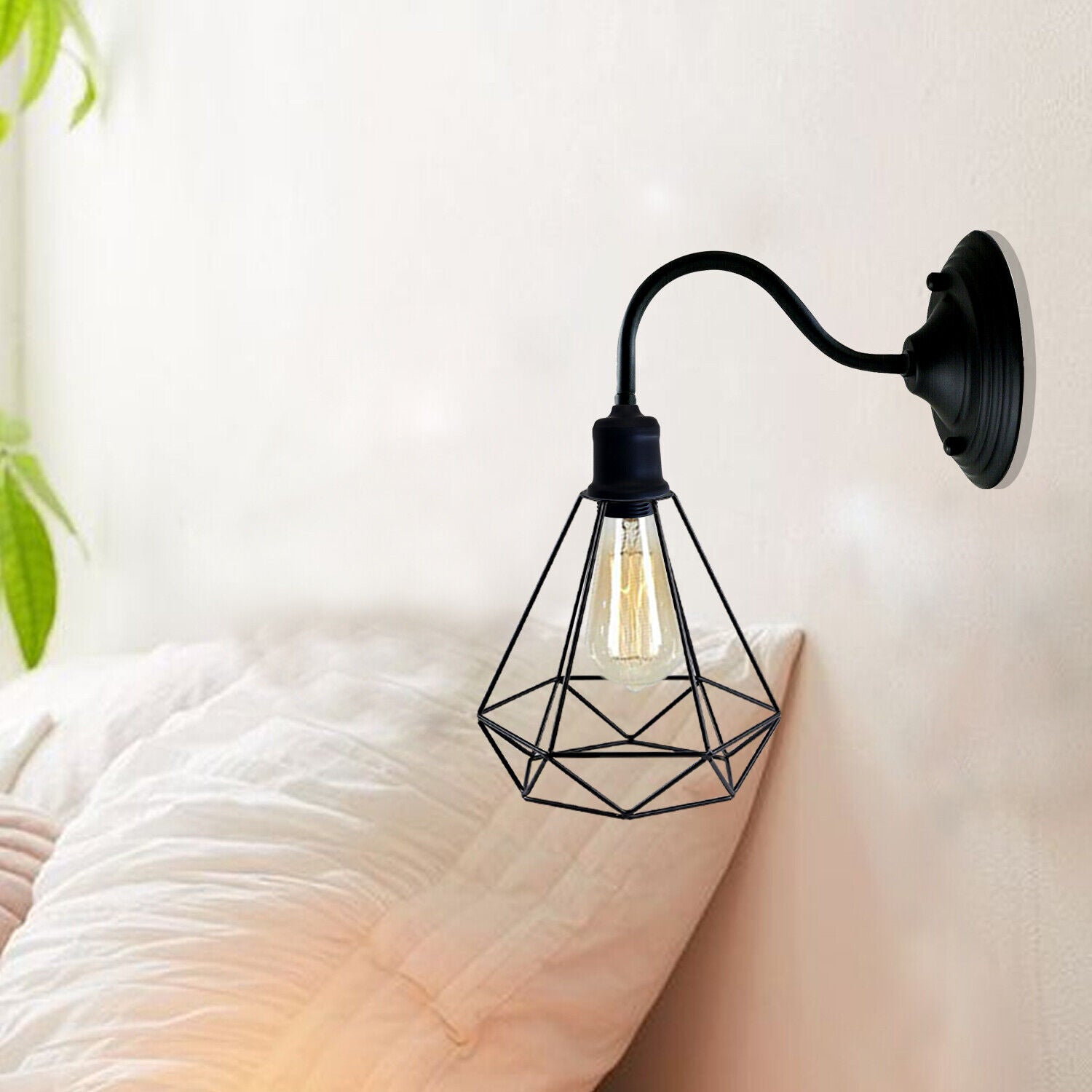 Black Industrial Wall Light with Vintage Metal Lampshade