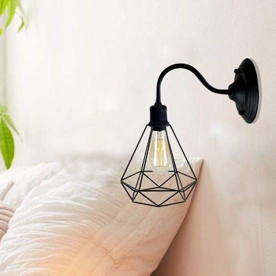 Black Industrial Wall Light with Vintage Metal Lampshade