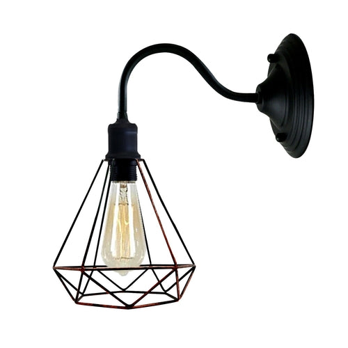 Black Industrial Wall Light with Vintage Metal Lampshade