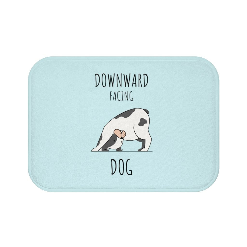 Yoga Bath Mat with Anti-Slip Backing and Downward Dog Design in 24x17 Microfiber