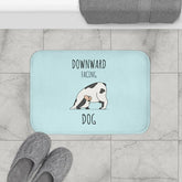 Yoga Bath Mat with Anti-Slip Backing and Downward Dog Design in 24x17 Microfiber