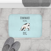 Yoga Bath Mat with Anti-Slip Backing and Downward Dog Design in 24x17 Microfiber