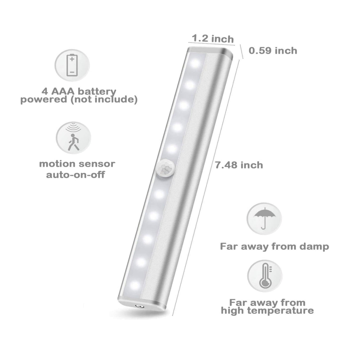 Stick-on motion sensor LED light bar with automatic detection, battery powered, 3 pack