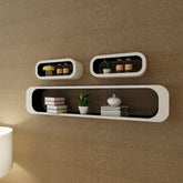 Set of 6 floating wall cube shelves in white matte finish mounted on wall for decorative storage