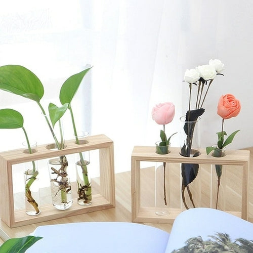 plant terrarium table Creative Wooden Frame Hydroponic Plant Container Glass Light Bulb Vase Home Desktop Decoration Vase Beaker Glass Flowerpot 