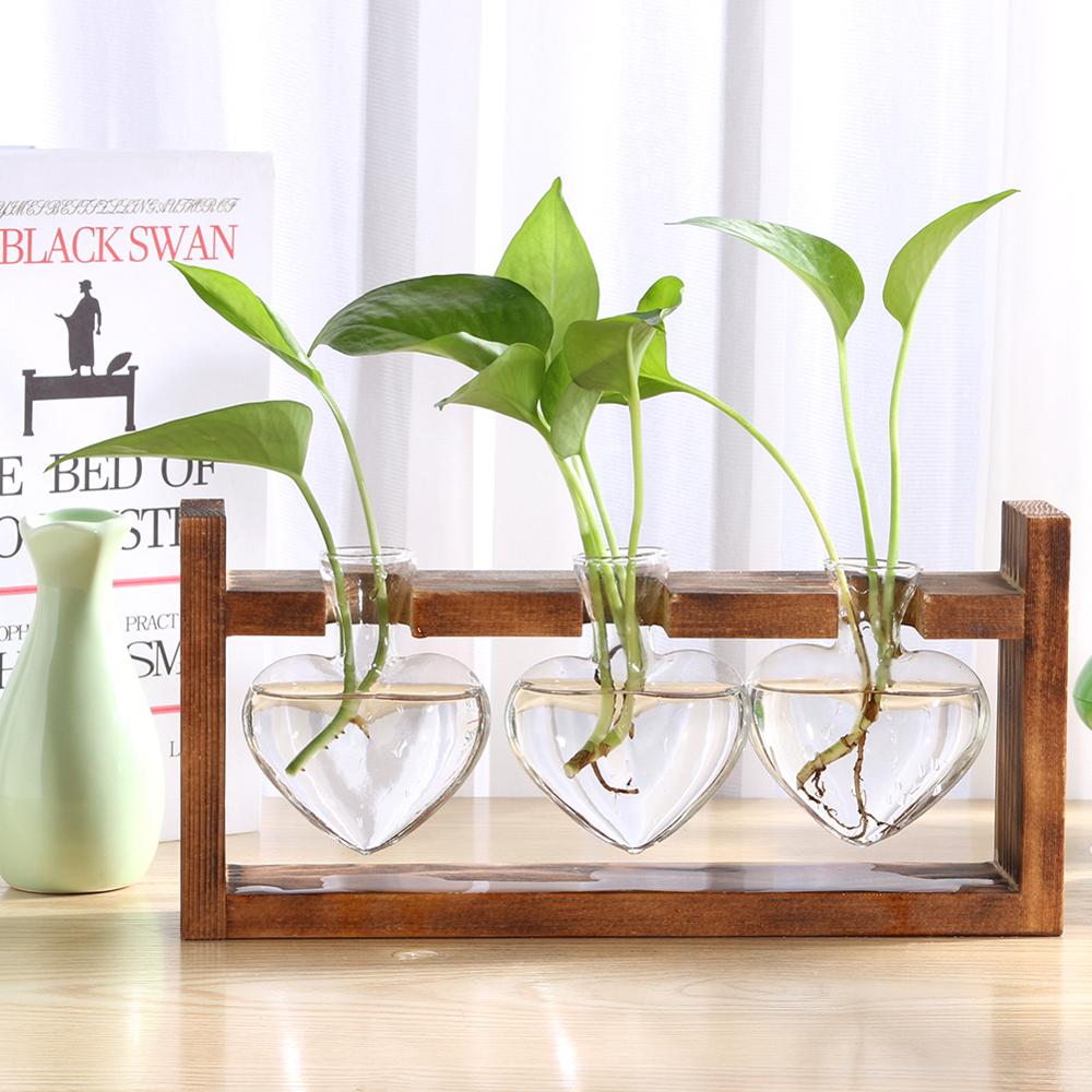 indoor glass pots for plants Creative Wooden Frame Hydroponic Plant Container Glass Light Bulb Vase Home Desktop Decoration Vase Beaker Glass Flowerpot 
