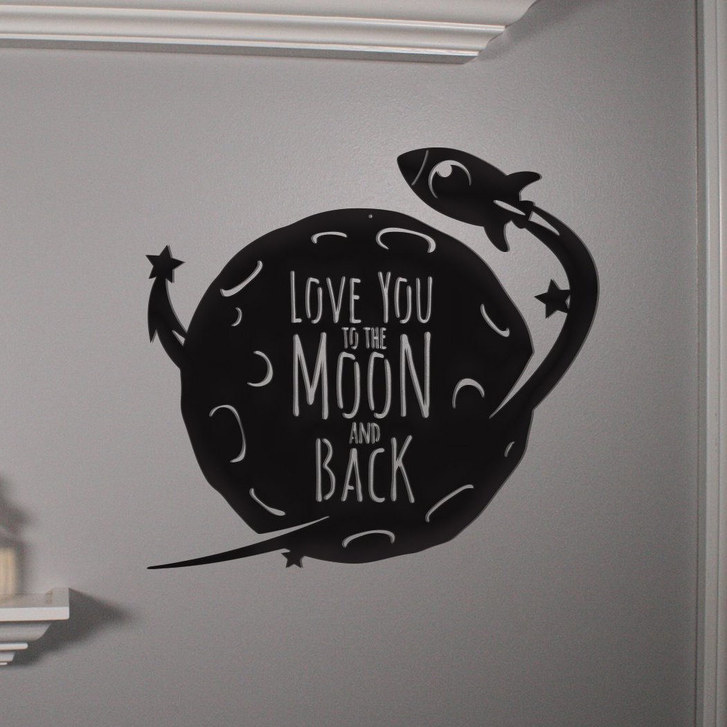 Rocket Metal Wall Art with "Love You to the Moon and Back" Message – Outdoor Safe Decor