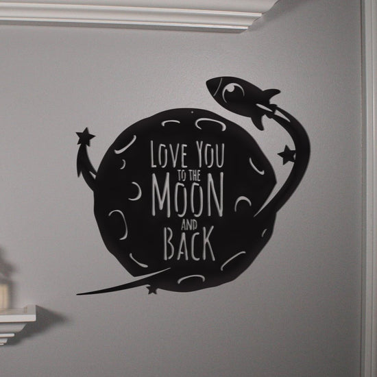 Rocket Metal Wall Art with "Love You to the Moon and Back" Message – Outdoor Safe Decor