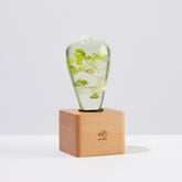 Handmade white hydrangea resin table lamp with wooden base and LED bulb