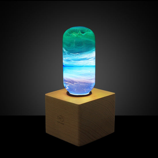 Prairie-style handmade resin LED table lamp with wooden base for home décor