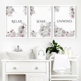 Rustic Country Bathroom Wall Decor Set of 3 Botanical Prints for Farmhouse Style