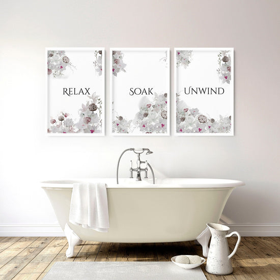 Rustic Country Bathroom Wall Decor Set of 3 Botanical Prints for Farmhouse Style