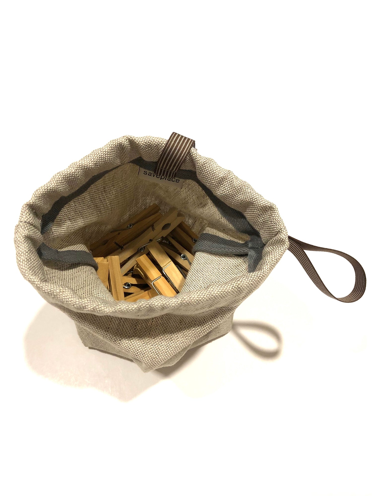 Natural Linen Storage Bag for Clothespins – Hanging Organizer with Hook