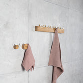 Wooden wall hook made from oak and brass, perfect for coats, keys, and decor